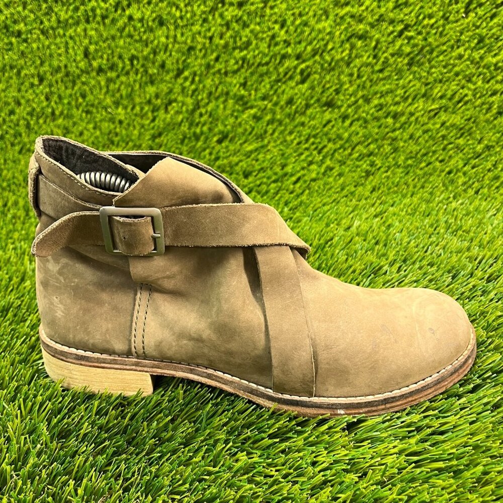 Free People Tan Nubuck Ankle Boot with Buckle Strap